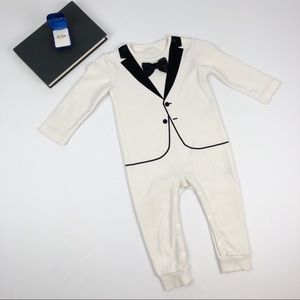 Kids The Tiny Universe Tiny Tuxedo Romper - White